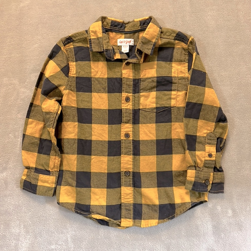 Cat & Jack Boys Yellow & Navy Blue Flannel | Size XS or 4/5